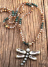 Boho Necklace, RH Crystal Dragonfly Blue Natural Stone