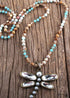 Boho Necklace, RH Crystal Dragonfly Blue Natural Stone