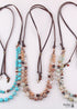 Collar Boho, RH Piedras Naturales Preciosas Eslabones con Cuero