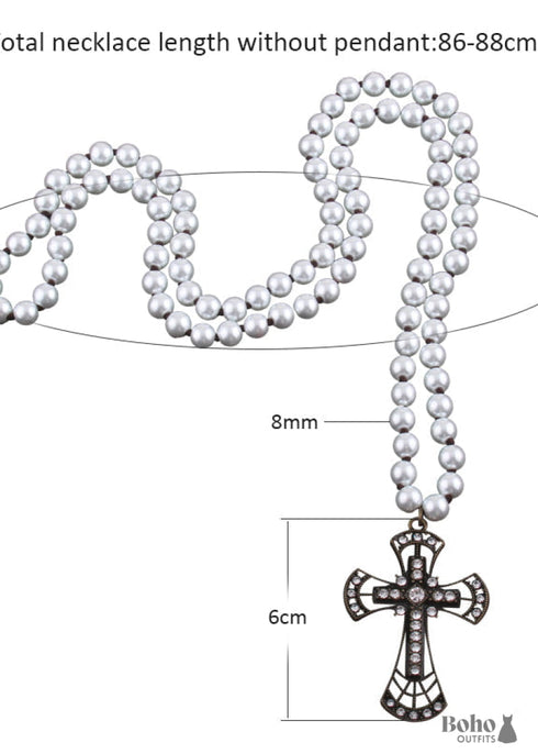 Boho Necklace, RH Precious Pearl, Cross