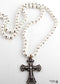 Boho Necklace, RH Precious Pearl, Cross