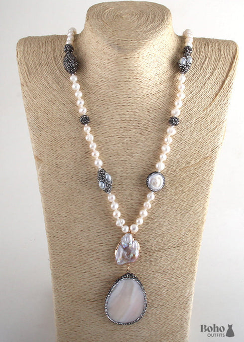 Collar Boho, Perla de Plata Preciosa RH