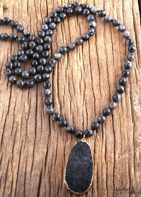 Collar Boho, Piedra Preciosa RH, Azul con Druzy