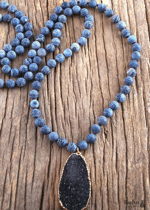 Collar Boho, Piedra Preciosa RH, Azul con Druzy
