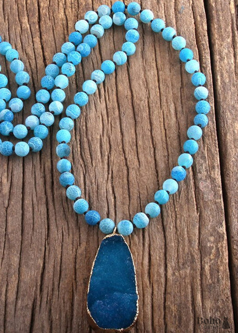 Collar Boho, Piedra Preciosa RH, Azul con Druzy