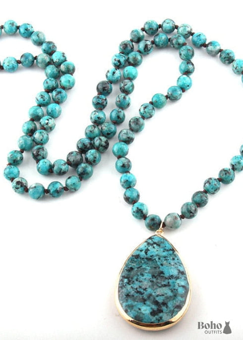 Boho Necklace, RH Rose Quart Amazonite, Oval Blue Pink Natural Stone