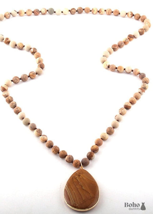 Boho Necklace, RH Rose Quart Amazonite, Oval Blue Pink Natural Stone