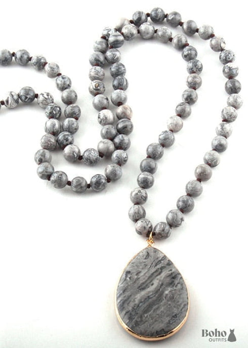 Boho Necklace, RH Rose Quart Amazonite, Oval Blue Pink Natural Stone