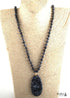 Collar bohemio de amazonita de cuarzo rosa RH, piedra natural ovalada azul, blanca y negra.