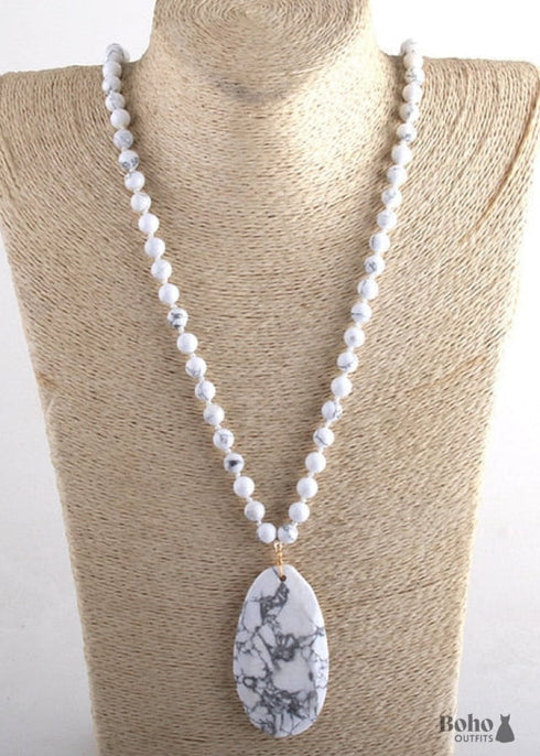 Collar bohemio de amazonita de cuarzo rosa RH, piedra natural ovalada azul, blanca y negra.