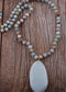 Collar bohemio de amazonita de cuarzo rosa RH, piedra natural ovalada azul, blanca y negra.