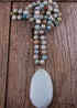 Collar bohemio de amazonita de cuarzo rosa RH, piedra natural ovalada azul, blanca y negra.