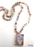 Boho Necklace, RH Rose Quart Amazonite, Square Pink Green Natural Stone