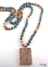 Boho Necklace, RH Rose Quart Amazonite, Square Pink Green Natural Stone