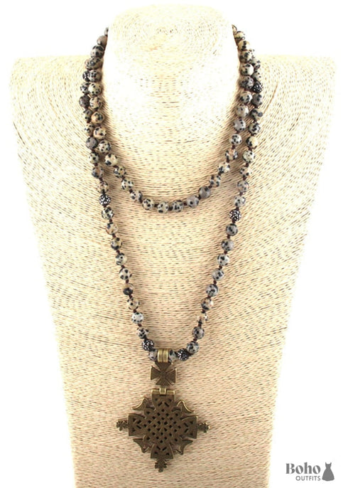 Collar bohemio, ojo de tigre RH, piedra natural negra ética