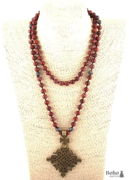Collar bohemio, ojo de tigre RH, piedra natural negra ética