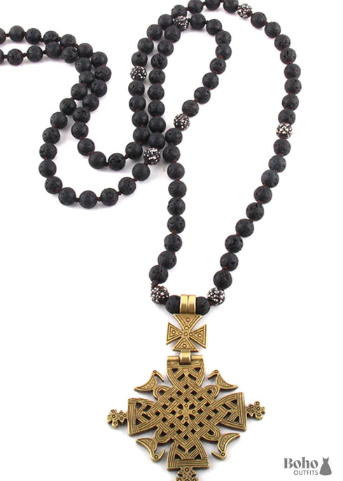 Collar bohemio, ojo de tigre RH, piedra natural negra ética