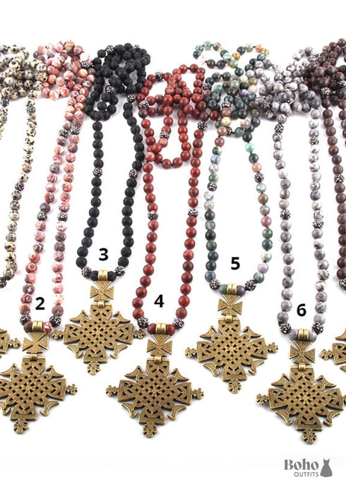 Collar bohemio, ojo de tigre RH, piedra natural negra ética