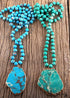 Collar bohemio, piedra natural turquesa RH en azul y verde