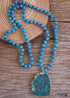 Collar bohemio, piedra natural turquesa RH en azul y verde