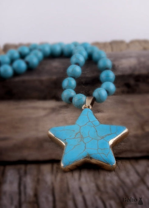 Collar bohemio, piedra natural turquesa blanca y azul RH