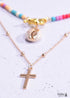 Collar bohemio, gargantilla de cuentas de semillas, cruz y concha de 2 capas