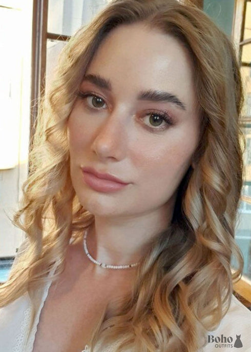 Collar bohemio, gargantilla de cuentas de semillas, cristal blanco y negro