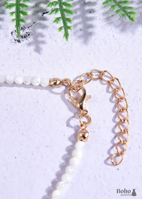 Collar bohemio, gargantilla de cuentas de semillas, cristal blanco y negro