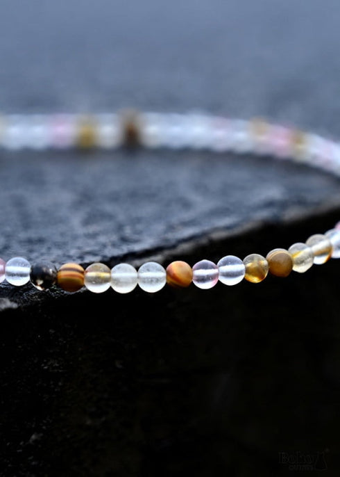 Boho Necklace, Seed Bead Choker, Brown Crystal Pearl