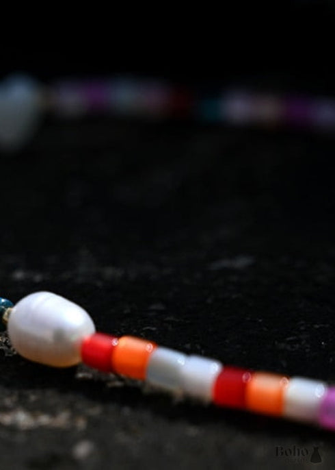 Collar bohemio, gargantilla de cuentas de semillas, corazón de perla