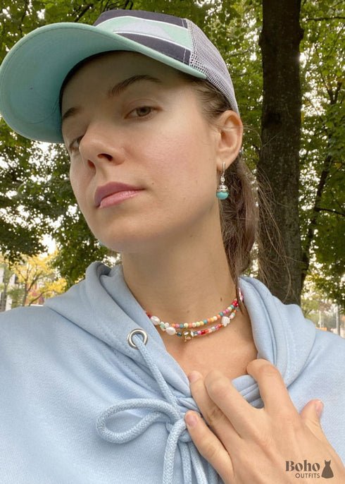 Collar bohemio, gargantilla de cuentas de semillas, corazón de perla