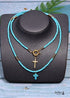 Collar bohemio, gargantilla de cuentas en capas, doble cruz