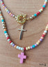 Collar bohemio, gargantilla de cuentas en capas, doble cruz