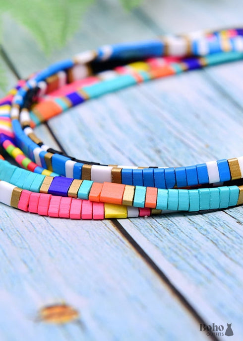 Collar bohemio, gargantilla de cuentas de tila, color de la vida