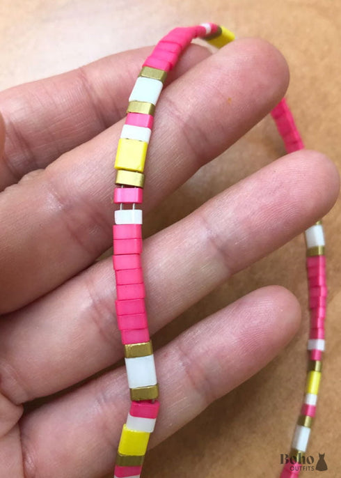 Collar bohemio, gargantilla de cuentas de tila, color de la vida