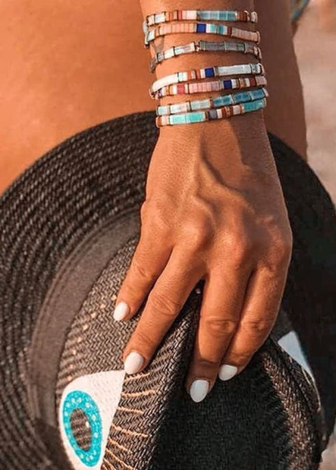 Collar bohemio, gargantilla de cuentas de tila con pulsera, color de la vida