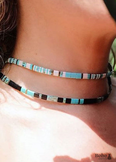 Collar bohemio, gargantilla de cuentas de tila con pulsera, color de la vida