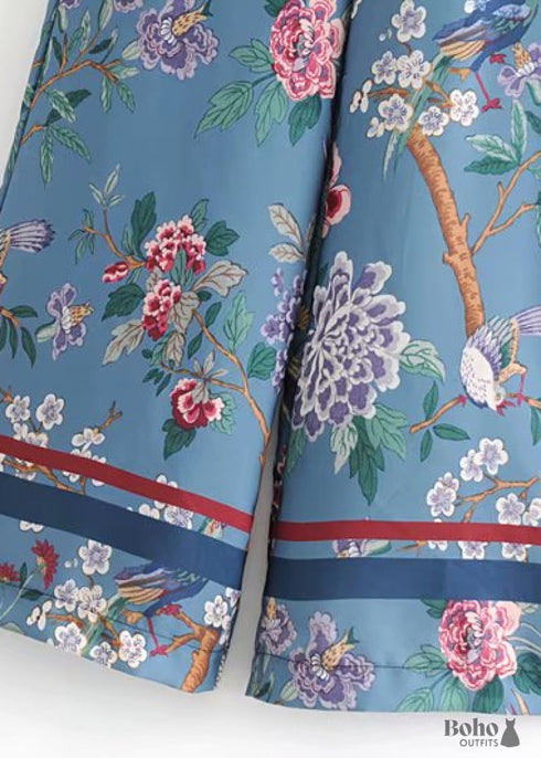 Pantalones bohemios - Pantalones palazzo en color azul pájaro para mujer