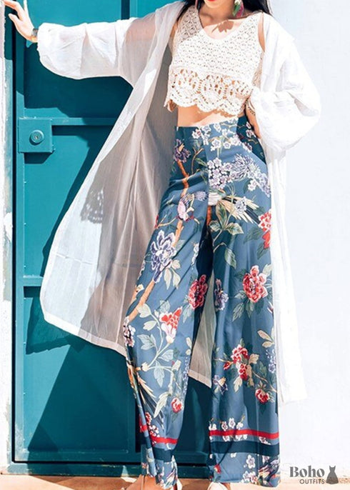 Pantalones bohemios - Pantalones palazzo en color azul pájaro para mujer