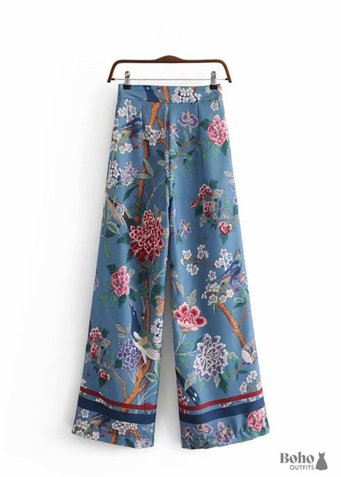 Pantalones bohemios - Pantalones palazzo en color azul pájaro para mujer