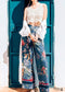 Pantalones bohemios - Pantalones palazzo en color azul pájaro para mujer