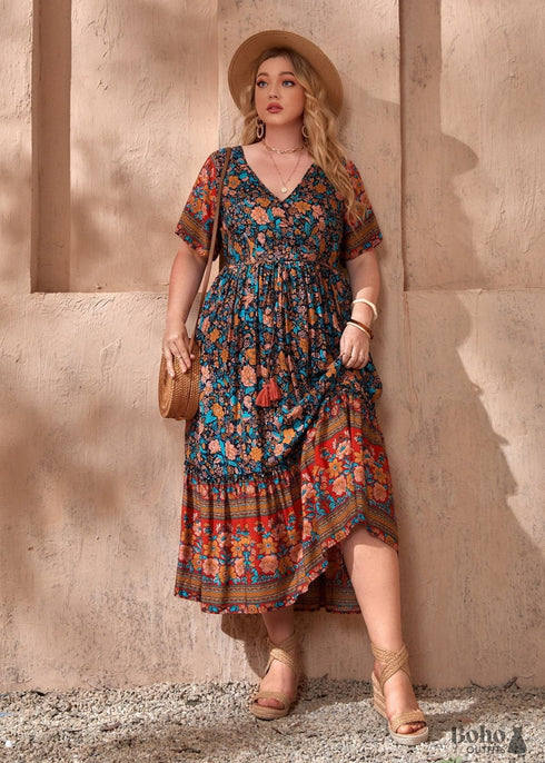 Vestido largo bohemio de talla grande Acuario para mujer