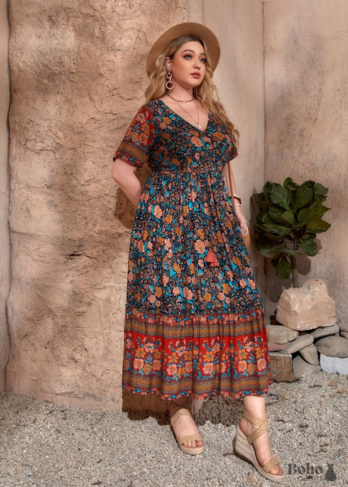Vestido largo bohemio de talla grande Acuario para mujer