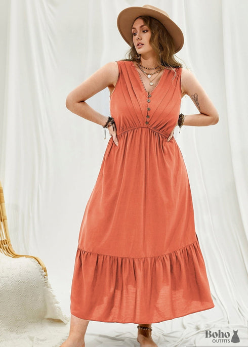 Boho Plus Size Aveline Maxi Dress - Coral For Women