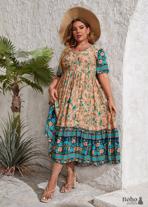 Boho Plus Size Bethany Maxi Dress - Blue For Women