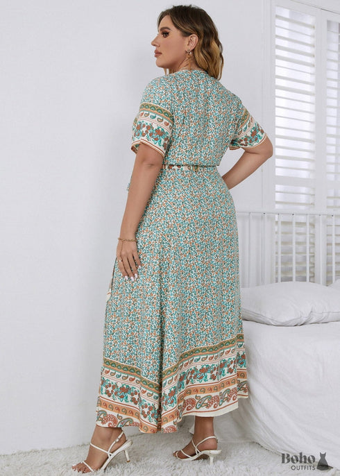 Boho Plus Size Caspian Wrap Maxi Dress For Women
