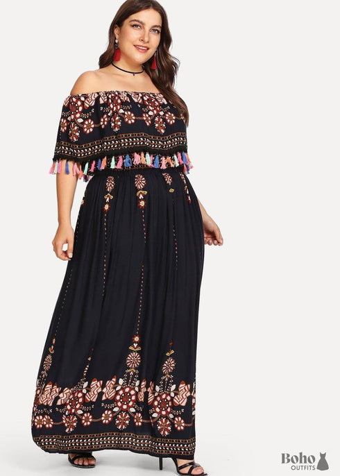 Vestido largo Erika con hombros descubiertos, estilo bohemio, talla grande, para mujer