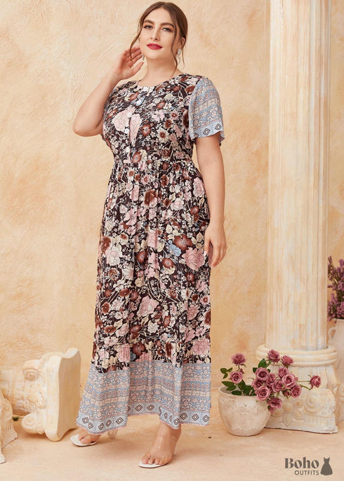 Vestido largo bohemio con flores y tallas grandes para mujer