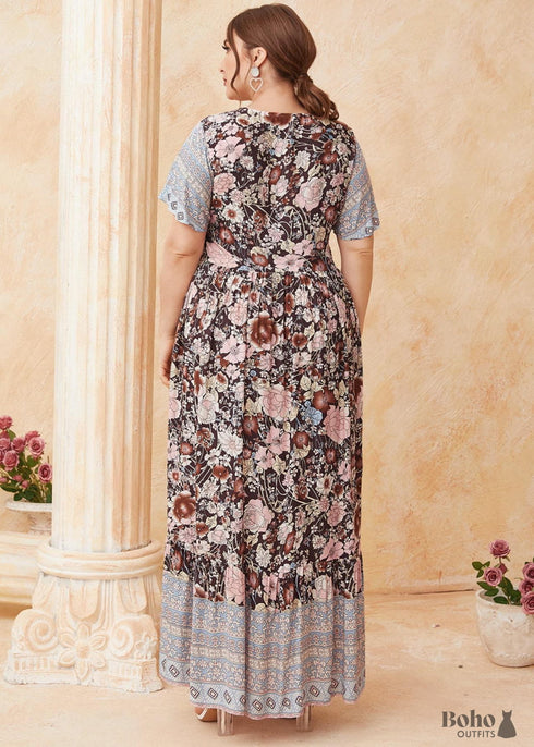 Vestido largo bohemio con flores y tallas grandes para mujer