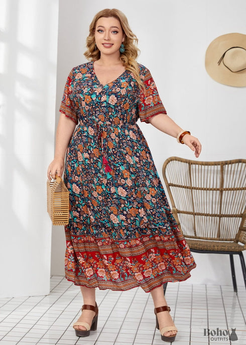 Vestido largo estilo bohemio de talla grande para mujer